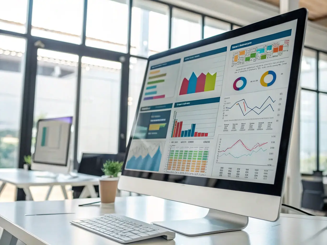 An image of a data dashboard displaying predictive analytics charts and graphs, used to illustrate Encompass Technologies' data-driven approach.