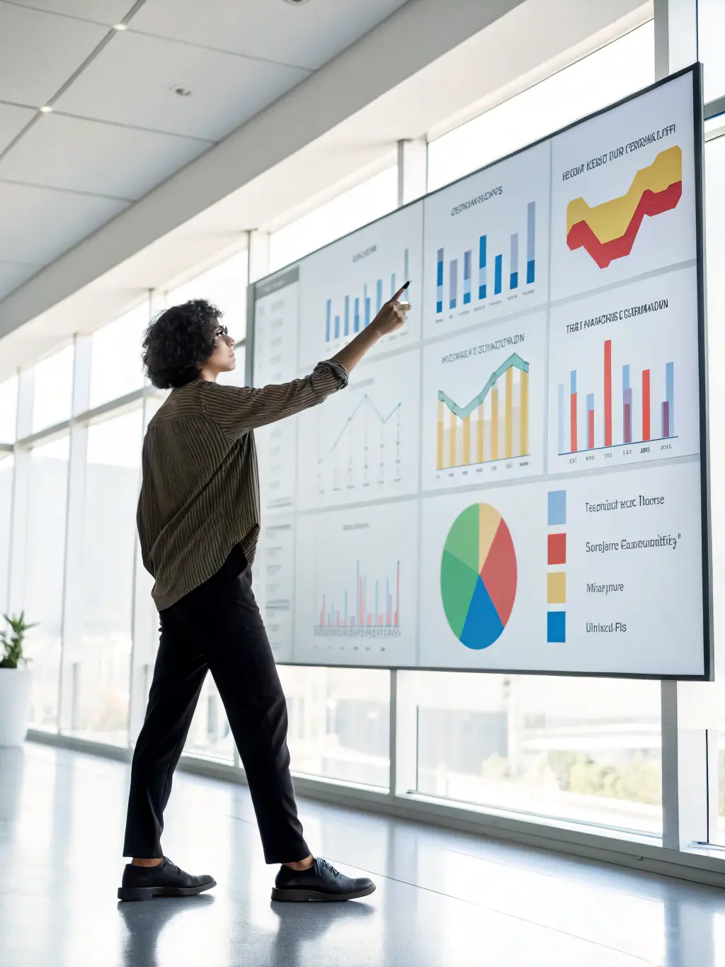 A professional showcasing a dashboard with predictive analytics data, highlighting trends and forecasts for a retail business.